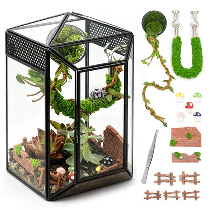 Glass Jumping Spider Enclosure Kit,Escape Proof Gothic Spider Tank | Fence Kits Terrarium Desktop Display Habitat for Jumping Spiders,Arboreal Tarantulas,Critter Keeper(No Plants)
