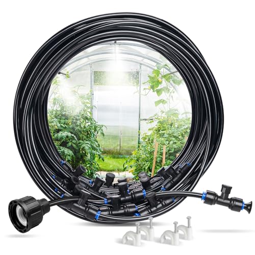 homenote Misting Cooling System, 98FT Pre-Assembled Misting Kit, 29 Rust-Proof Nozzles, 3/4" Adapter, Outdoor Mister for Patio Cooling, Greenhouse, Pet & Chicken Coop - size: 98FT / 30M