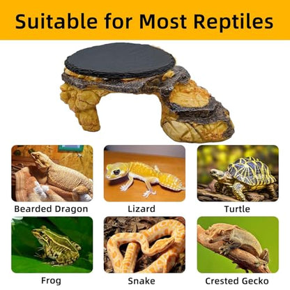 Reptile Basking Platform, Turtle Basking Platform Juvenile Bearded Dragon Tank Accessories Reptile Hideout with Rock Slate Plate for Lizard, Leopard, Crested Gecko(Large-Yellow) - style: style 3