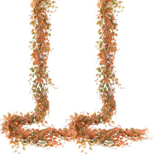RECUTMS 2PCS Artificial Vines Ivy Garland 6 Ft Faux Eucalyptus Leaves Vine Fake Hanging Greenery Plants for Thanksgiving Fall Wedding Party Garden Home Office Wall Indoor Outdoor Decor（Autumn Red） - color: Ivy Garland Autumn Red