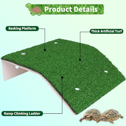Lawn Basking Platform for Turtle, Simulated Grass Terrace, Tortoise Ramp Climbing Ladder Resting Terrace,Turtle Fish Tanks Aquarium Decor, Tanks Accessories for Hermit Crab