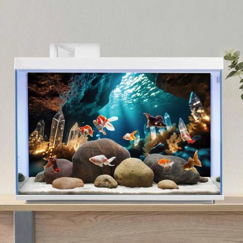 AWERT 36x24 inches Fantasy Garden Aquarium Background Under The Sea Background Sunshine Underwater Bubble Coral Rock Crystal Climbing Pet Background Decoration - size: 36x24in/90x60cm