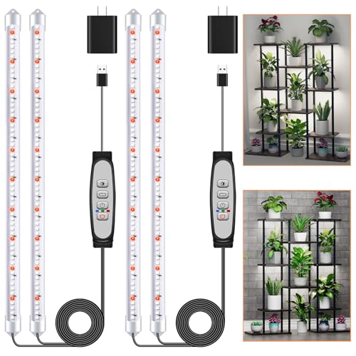 SDOVUERC 2 Bars Grow Light Strips for Indoor Plants with Auto ON/Off Timer 6/12/18H, 5 Dimmable Levels for Shelves Plant Growing(Pack 2) - color: 2 Bars, size: 2 Pack