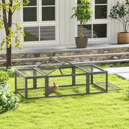PawHut Large Wooden Rabbit Hutch Bunny Hutch Small Animal Habitat Enclosure Outdoor Run and Lockable Doors, Gray