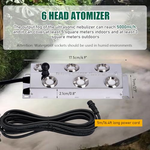 Mist Maker 6 Head Ultrasonic Fogger Pond Fogger Mister Atomizer Ultrasonic Humidifier for Greenhouse, Halloween Decor, with Float, Waterproof Power Supply and Ceramic Discs (6 Heads) - style: 6 heads