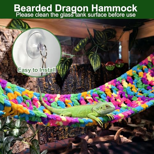 Bearded Dragon Hammock, Soft Reptile Hammock with Suction Cups, Fabric Bearded Dragon Hanging Hammocks Lounger Bed with Climbing Toys, Gecko Tank Accessories for Lizard, Chameleon (Red S) - color: Red Bearded Dragon Hammock : S