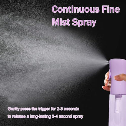 3 Pack Spray Bottles, 2-Pack Continuous Spray Bottles,Fine Water Mist Spray Bottles for Hair 6.8 OZ (200 ML) and 1oz 30ml Travel Spray Bottle Mister for Cleaning,Hairstyling,Plants,Barbers,Purple