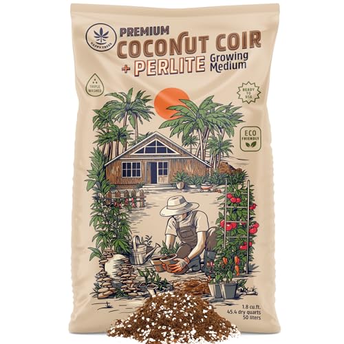 Happy Trees Coco Coir and Perlite 70/30 Growing Medium, Potting Mix, Seed-Starting, Premium Quality Triple-Washed for Low Salt/EC, pH Balanced Loose Coconut Fiber, Peat-Free, 50L (1.8 cu.ft.) - size: 50L
