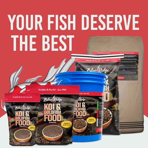 Blue Ridge Koi Fish Food 50lb - Koi Food 3/16” Large and Mini Blend Growth Formula, Goldfish Food, Premium Fish Food for Ponds, Ponds Fish Food, Floating Pond Pellets - size: 50 Pound (Pack of 1)