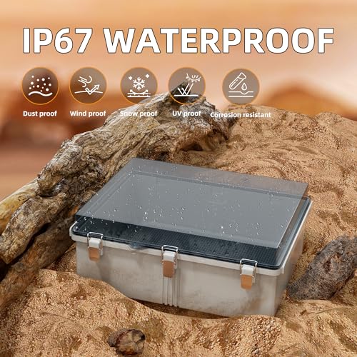 Joinfworld Outdoor Cable Enclosure 19.7x15.7x7.9 Waterproof Junction Box | Weatherproof ABS Box with DIN Rail & Glands for Starlink, Outdoor WiFi, Solar, Pump Controller & DIY Projects - size: 19.7"x15.7"x7.9" Clear