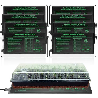 Seedling Heat Mat 8 Pack, 10" x 20.75" MET-Certified Warm Hydroponic Heating Pad, Waterproof Warm Hydroponic Plant Heating Mat for Germination, Greenhouse Grow Seed Starter - size: 10''x20.75'' 8 pack