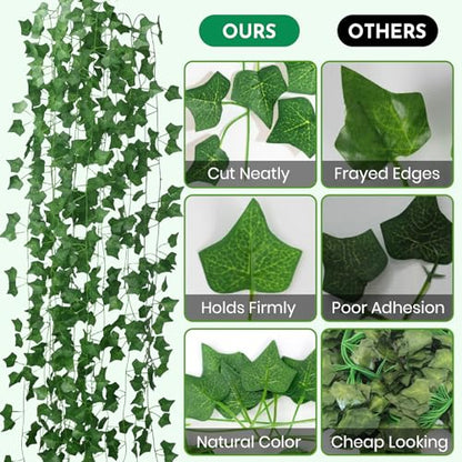 Fake Ivy 8 Pack 56FT Artificial Plants Indoor Outdoor Fake Plants Green Leaves Hanging Plant Fake Vines for Wedding Party Garden Bedroom Wall Decoration - size: 56Ft-8 pack