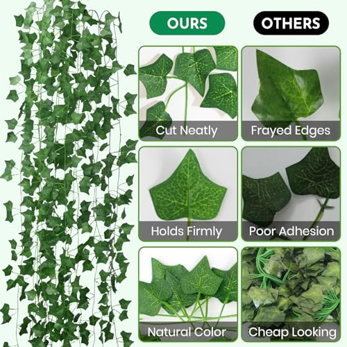 Fake Ivy 72 Pack 168FT Artificial Plants Indoor Outdoor Fake Plants Green Leaves Hanging Plant Fake Vines for Wedding Party Garden Bedroom Wall Decoration - size: 504Ft-72pack