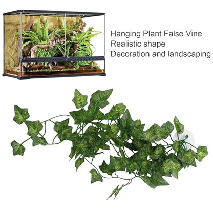 Pssopp Lifelike Plant Decorative Hanging Silk Terrarium Plant with Suction Cup for for Reptile Rainforest Box Aquarium Landscape(NFF‑87)