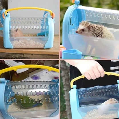 kathson Portable Hamster Cage Dwarf Hamster Carry Travel Cage with Water Bottle Food Bowl Adjustable Strap Pet Outgoing Cage for Gerbil Hedgehog Mice Squirrel - color: Hamster Carriers Blue