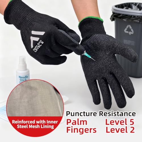 Level 5 A9/F Cut Resistant Gloves HPPE + Steel Wire Palm-Coated Textured Latex Anti-Stab/Puncture for Durian Opening - size: Medium
