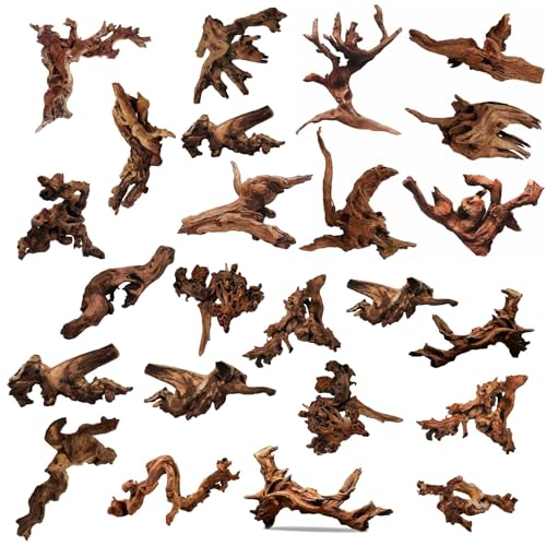 Hamiledyi 24 Pcs Small Driftwood for Aquarium 3"-5" Driftwood Branches Aquarium Decoration Reptiles Reptile Tank Accessories Assorted Size Natural Habitat Decor Wood for Lizad