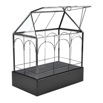 HighFree Large Glass Terrarium with Metal Tray, Glass Greenhouse Terrarium, Succulent Terrarium Kit for Succulents, Cacti, Snails, Spiders, and Miniature Reptiles, Black (Velvet Bottom)