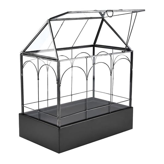 HighFree Large Glass Terrarium with Metal Tray, Glass Greenhouse Terrarium, Succulent Terrarium Kit for Succulents, Cacti, Snails, Spiders, and Miniature Reptiles, Black (Velvet Bottom)