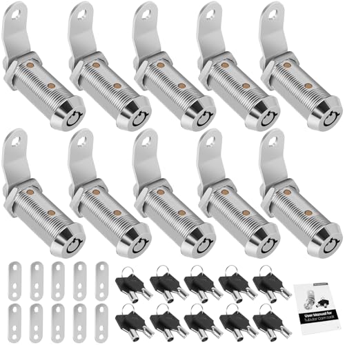 Cylinnda 10Pack Cabinet Lock with Keys, 1-1/2" RV Storage Locks Keyed Alike, RV Locks for Storage Door, Camper Toolbox RV Cam Locks with Manual (Chrome - 10 Pack, 1-1/2 Inch) - color: Chrome - 10 Pack, size: 1-1/2 Inch