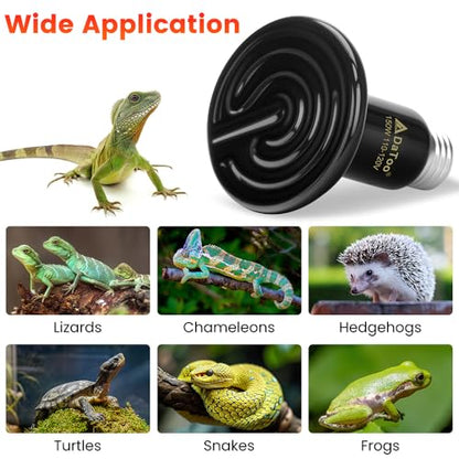 DaToo Ceramic Reptile Heat Lamp 150W Ceramic Heat Emitter E26 No Light Night Heat Bulb for Reptile Terrarium Tank Lizards Snakes Hedgehogs Turtles Cats Dogs Chicken（2 Pack） - size: 2 Pack