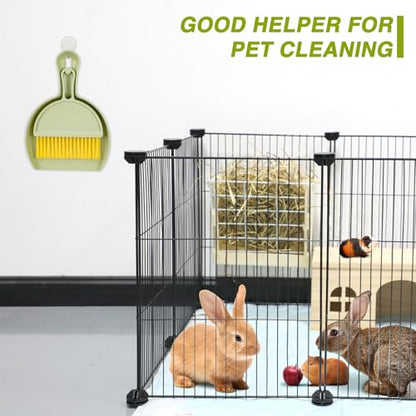 RYPET Pet Cage Cleaning Tool-Small Broom and Dustpan Set, Mini Dustpan and Whisk Brush Set for Guinea Pig Chinchilla Hamster Ferret Hedgehog Rabbit Reptile, Cage Cleaner for Small Animal Waste Green - color: Green with Yellow Bristle