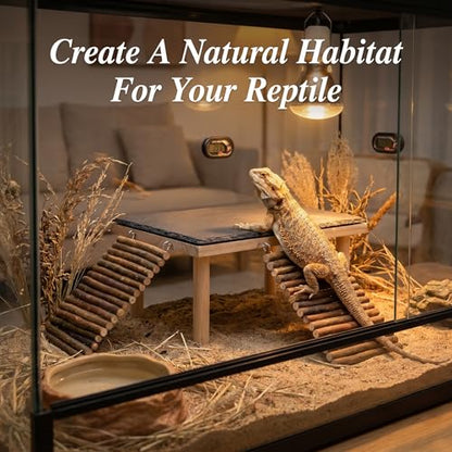 Bearded Dragon Basking Platform, Natural Slate Reptile Basking Rock with Wooden Climbing Ramp, Terrarium Habitat Decor for Lizard, Leopard Gecko, Tortoise, Snake (Large with 2 Wooden Climbing Ramp) - size: Large with 2 Wooden Climbing Ramp
