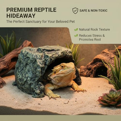 Generic Rock Hide Cave for Reptiles & Amphibians, Large Aquarium Fish Hide Cave Decoration, Stone Cave Hide House Terrarium & Aquarium Accessories for Betta, Shrimp, Turtle, Bearded Dragons, Lizards