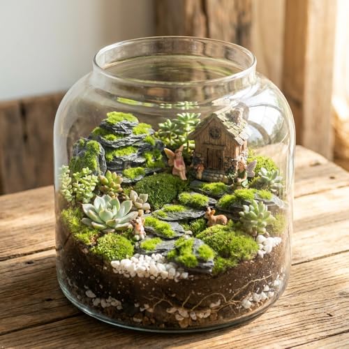 Miniature Moss Stones for Terrarium - Tree Bark Diorama Rocks for Miniature Terrain Display - Lightweight Reptile Habitat Decor - NOT for Aquarium Underwater Use - 12 Pcs Flocking-Covered (1-2 inch) - style: 12P Flocking Slate Rocks (Wooden)