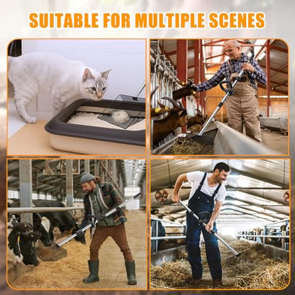 15inch Heavy-Duty Chicken Poop Scooper with Ergonomic Grip, Chicken Coop Scoop with Adjustable Stainless Steel Handle (24-70"), 4-in-1 Litter Sifting Shovel for Chicken Coop Accessories