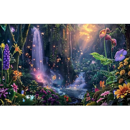 Fantasy Garden Aquarium Background Waterfall Tropical Forest Fish Tank Background Lush Moss Rainforest Flowers Reptile Tank Backgrounds Fantasy Sunray Butterfly Reptile Enclosure Backgrounds 48x24in - color: Purple_Orange, size: 48(W)x24(H)inches/ 120(W)*