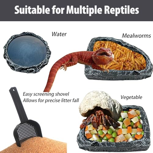 4 Pack Corner Reptile Water Dish Reptile Food Bowl Hermit Crab Food and Water Bowl Small Reptile Feeding Dish for Lizard Bearded Dragon Leopard Gecko Turtle Terrarium Accessories with Scoop