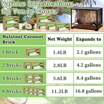 Halatool Compressed Coconut Fiber Substrate for Reptiles | 8 Pack Organic Coconut Substrate, Reptile Bedding for Geckos, Snakes, Lizards, Hermit Crabs & Tarantulas - color: 8 pack