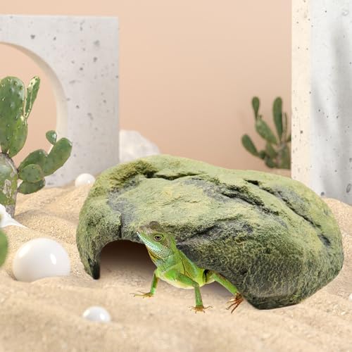 Reptile Simulation Rock Cave Hideouts, Large Resin Reptile Hides and Caves, Aquarium Terrarium Habitat Decor, Suitable for Lizard Bearded Dragon Turtle Snake Hermit Crab 12 × 10 × 5 Inches