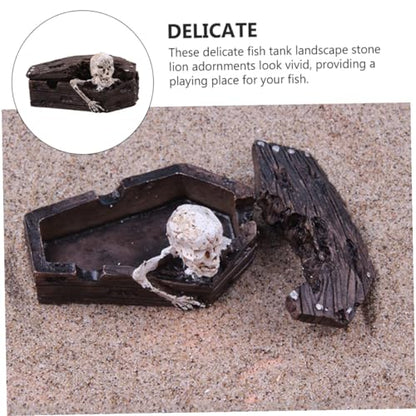 STOBOK 2pcs Resin Coffin Decorations Fish Tank Ornaments Bob Skeleton Aquatic Aquarium Sand Aquarium Coffin Skull for Aquarium Skulls for Aquarium Decorative Resin Skull Coffin