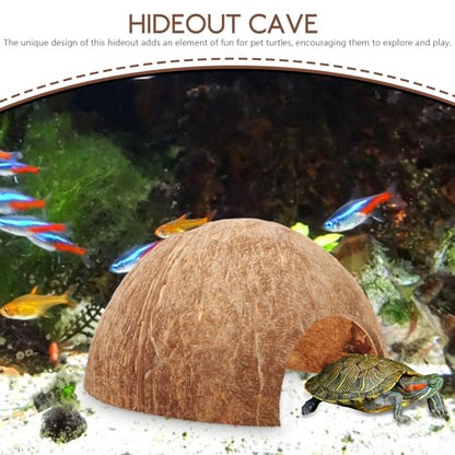 Veemoon Coconut Shell Reptile Hideout Natural Aquarium Shelter Small Lizard Turtle Hermit Crab Habitat Decor 4.72X4.72X2.55In
