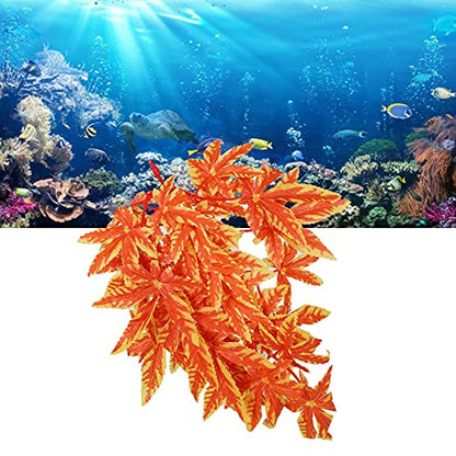 Artificial Reptile Plants, Artificial Plastic Plant, Lifelike Plastic Plant, Hanging Leaves, Decoration with Suction Cup for Reptiles, Terrarium, Aquarium (T-007 Orange)