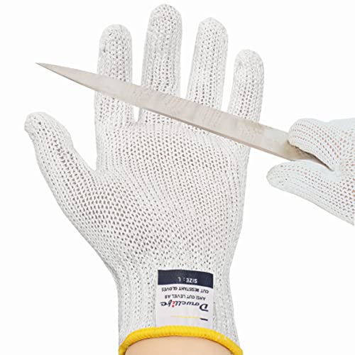 Dowellife Level 8 Reinforced Cut Resistant Gloves, Food Grade, Knife Safety Gloves for Meat Cutting, Oyster Shucking, Fish Fillet, Kitchen Slicing and Wood Carving, White, Large - color: White, size: Large (Pack of 1)