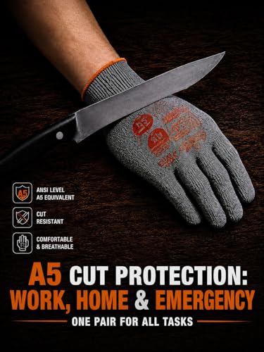 Cut-Resistant Gloves ASNI A5 Safety Work Glove | Design in Japan Cut-Resistant Nitrile-Coated Anti-Slip Anti-Blade Worksite DIY Diamond Silk Fiber construction nitrile coated - size: Large