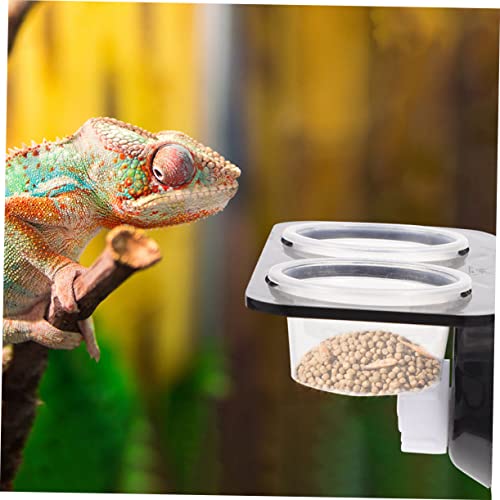 DECHOUS 1Set Reptile Feeder with Suction Cup Double Cups Feeding Ledge for Geckos and Lizards Water Dispenser for Reptile Tank Supplies Compact Design for Easy