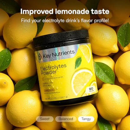 KEY NUTRIENTS Multivitamin Electrolytes Powder No Sugar - Refreshing Lemonade Electrolyte Powder - Sodium & Energy Supplement - Hydration Powder - No Calories - 90 Servings - Made in USA