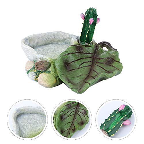 POPETPOP Reptile Water Dish: Cactus Shape Resin Reptile Feeding Dish for Bearded Dragon, Lizard, Spider
