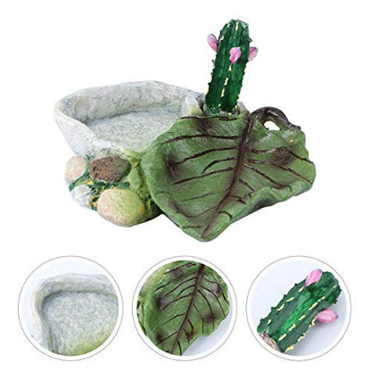 POPETPOP Reptile Water Dish: Cactus Shape Resin Reptile Feeding Dish for Bearded Dragon, Lizard, Spider