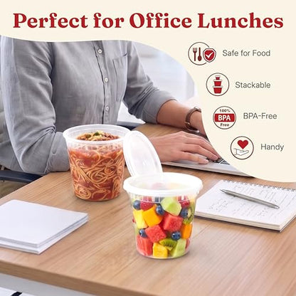24oz Deli Containers with Lids (48 Set/96 Pcs) Food Storage Containers, Freezer Microwave Safe, BPA-Free Plastic, Stackable Snack Airtight Soup Leakproof Leftover Organizers & To-Go - size: 24 oz - 48 Sets