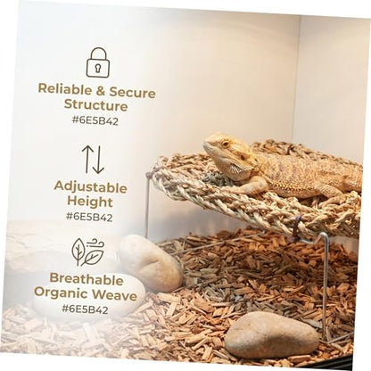 Kichvoe Hammock and Metal Legs Reptile Lounger Rectangle Bearded Dragon with Khaki Seagrass Bed Comfortable Wear-Resistant Basking Platform for Leopard Gecko Hermit Crab Tank Habitat