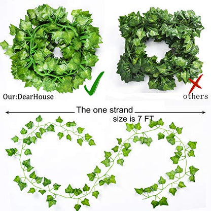 DearHouse 84 Feet 12 Strands Artificial Ivy Leaf Plants Vine Hanging Garland Fake Foliage Flowers Home Kitchen Garden Office Wedding Wall Decor, Green - size: 84 Feet