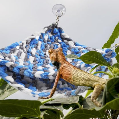 kathson Bearded Dragon Hammock Soft Double-Layered Reptile Hammocks Swing Hanging Bed with Suction Cups Hooks Tank Accessories Hammocks for Small Lizard Leopard Gecko Chameleon(Triangular) - color: Blue