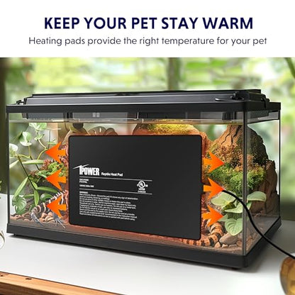 iPower Reptile Heat Pad 8 by12 Inch Under Tank Terrarium Warmer 16W Heating Mat for Turtle, Lizard, Frog, Snake, Hermit Crab and Other Small Animals - size: 8 X 12 Inch, New
