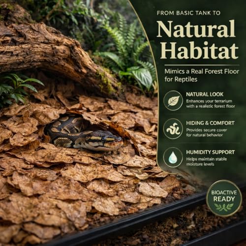 MAQIHAN Dry Oak Leaf Litter for Reptiles – 5 oz Whole Natural Oak Leaves Substrate for Isopods & Bioactive Terrarium Forest Floor Habitat, Premium Enclosure Bedding - size: 5 OZ