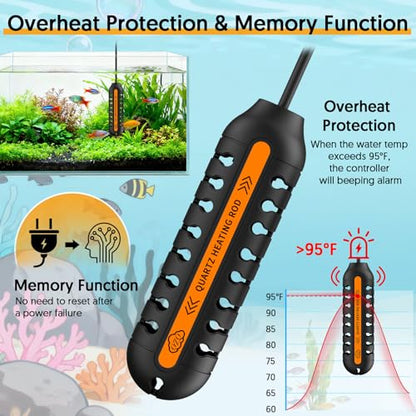 QZQ Aquarium Heater, 100W Adjustable Fish Tank Heater with Digital Display, External Temperature Controller, Submersible Turtle Tank Heater for 10-20 Gallon Tanks - size: 100W